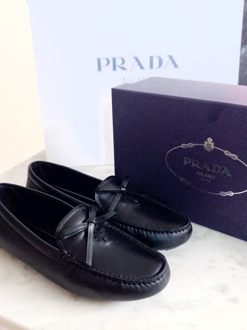Prada Calzatura Donna Black Driving Loafers Size 38.5 BRAND NEW